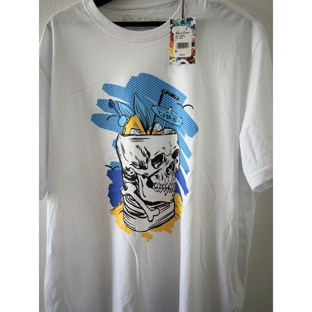 Robert Graham Men's Tiki Skull Graphic T-Shirt White Size Large NWT OF5759-100